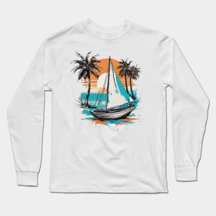 boat with sunset watercolor Long Sleeve T-Shirt